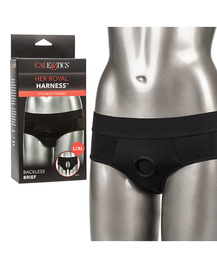 Her Royal Harness Backless Brief L/XL - Black - Empower Pleasure