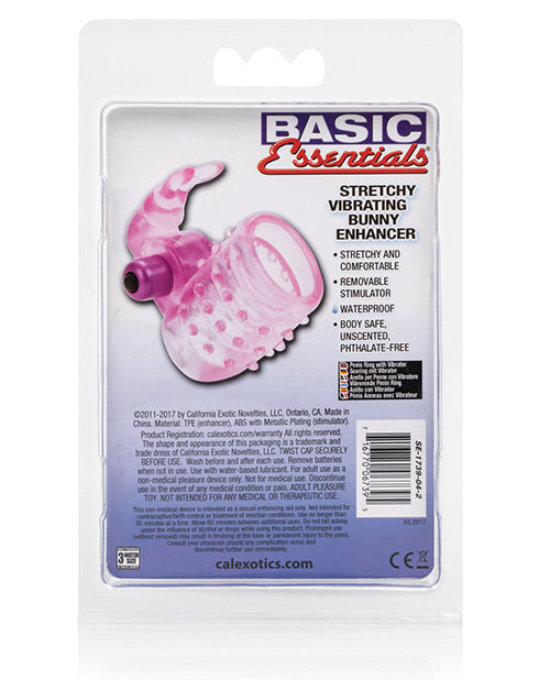 Basic Essentials Stretchy Vibrating Bunny Enhancer - Pink - Empower Pleasure