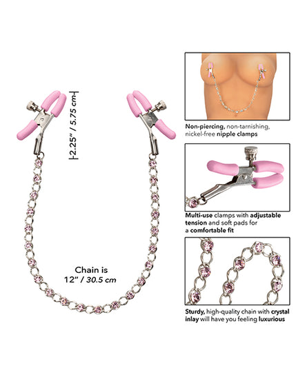 Nipple Play Crystal Chain Nipple Clamps - Pink - Empower Pleasure