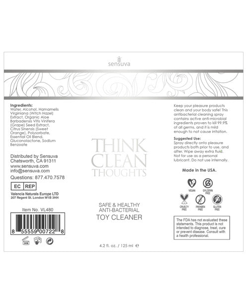 Sensuva Think Clean Thoughts Toy Cleaner - 4.2 oz