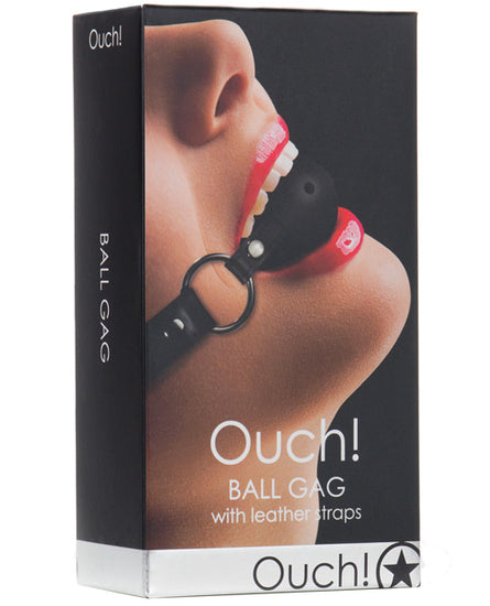 Shots Ouch Ball Gag w/Leather Straps - Black - Empower Pleasure