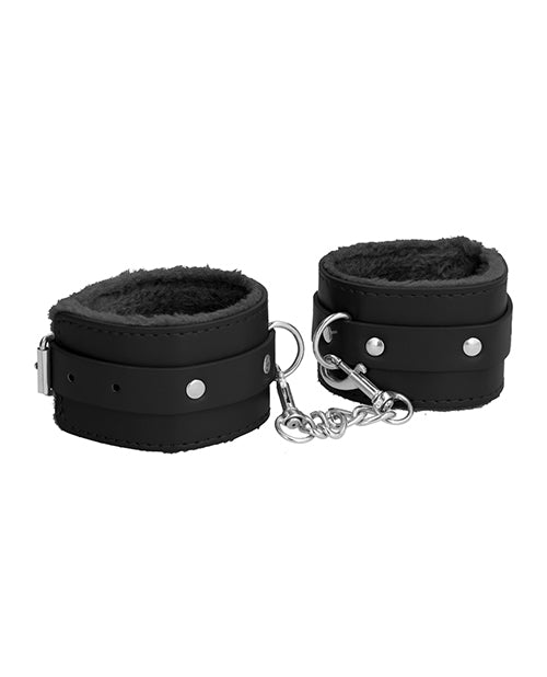 Shots Ouch Plush Leather Ankle Cuffs - Black - Empower Pleasure
