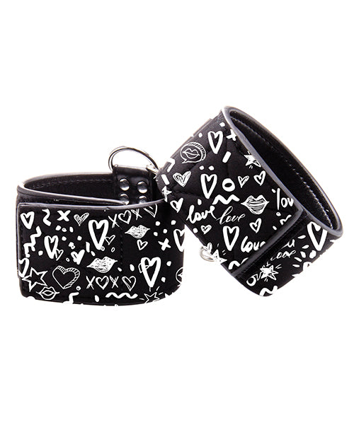 Shots Ouch Love Street Art Fashion Printed Ankle Cuffs - Black - Empower Pleasure