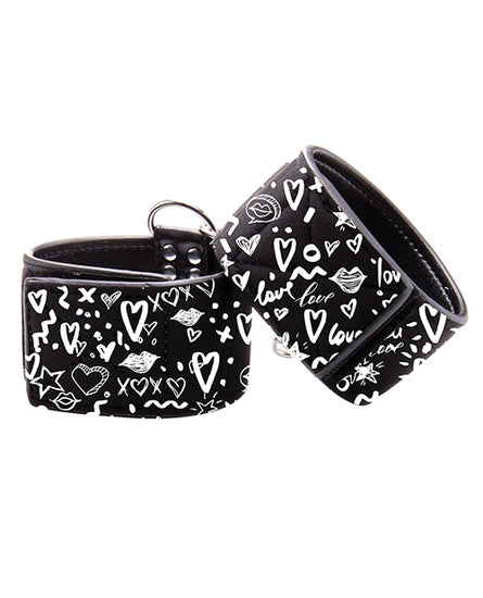 Shots Ouch Love Street Art Fashion Printed Ankle Cuffs - Black - Empower Pleasure