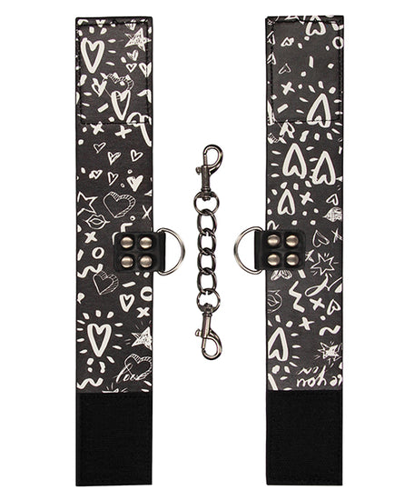 Shots Ouch Love Street Art Fashion Printed Ankle Cuffs - Black - Empower Pleasure