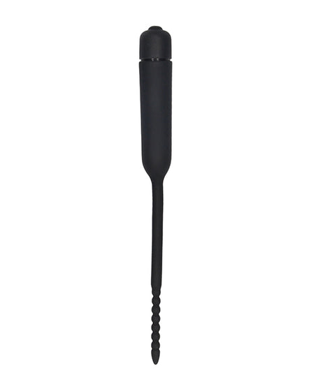 Shots Ouch Urethral Sounding Silicone Vibrating Bullet Plug w/Beaded Tip - Black - Empower Pleasure