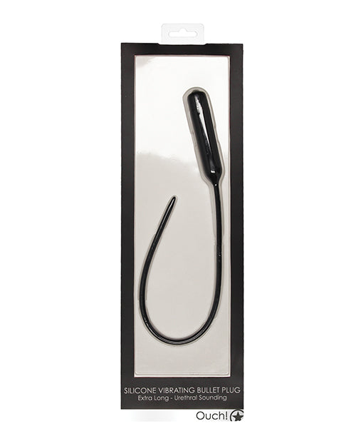 Shots Ouch Extra Long Urethral Sounding Silicone Vibrating Bullet Plug - Black - Empower Pleasure