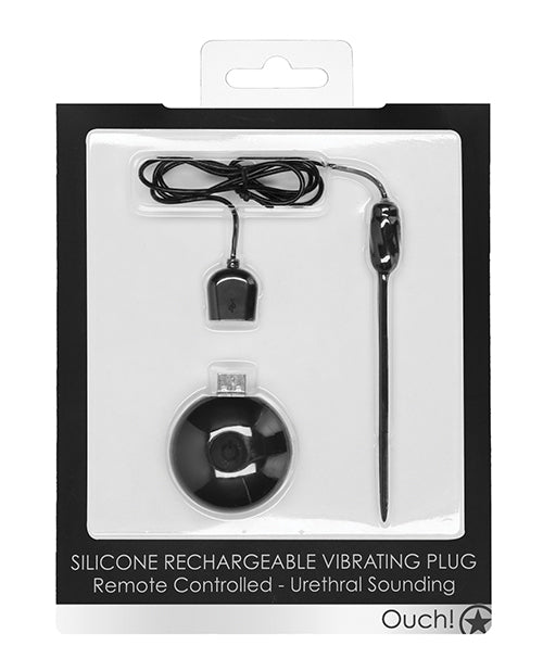 Shots Ouch Urethral Sounding Silicone Rechargeable & Remote Controlled Vibrating Plug - Black - Empower Pleasure