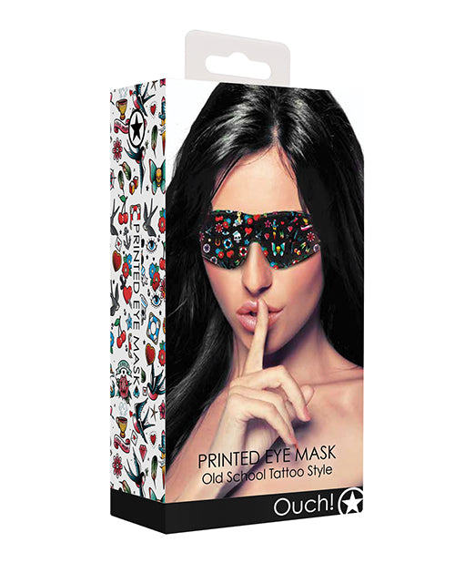 Shots Ouch Old School Tattoo Style Printed Eye Mask - Black - Empower Pleasure