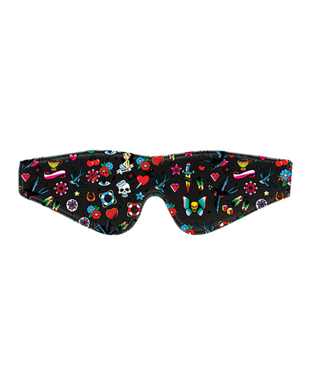 Shots Ouch Old School Tattoo Style Printed Eye Mask - Black - Empower Pleasure