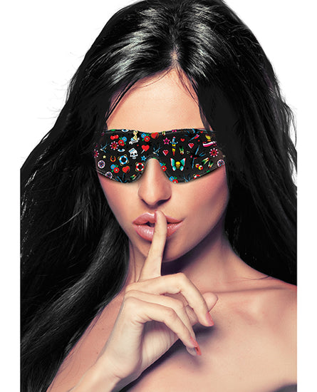 Shots Ouch Old School Tattoo Style Printed Eye Mask - Black - Empower Pleasure