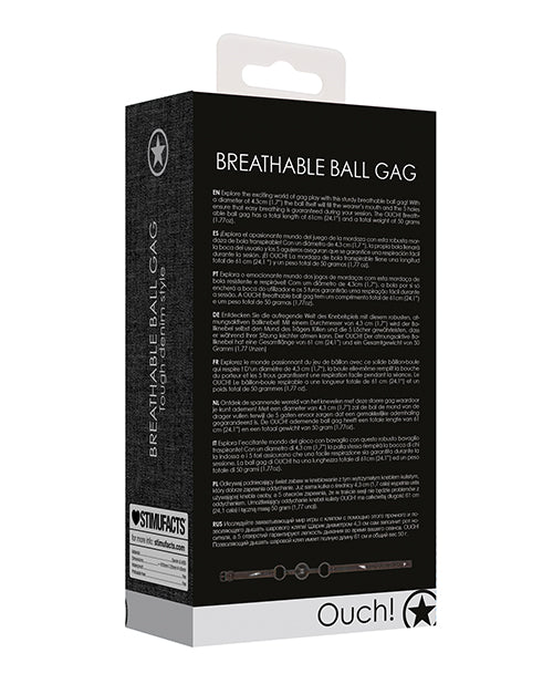 Shots Ouch Breathable Ball Gag w/Denim Straps - Black - Empower Pleasure