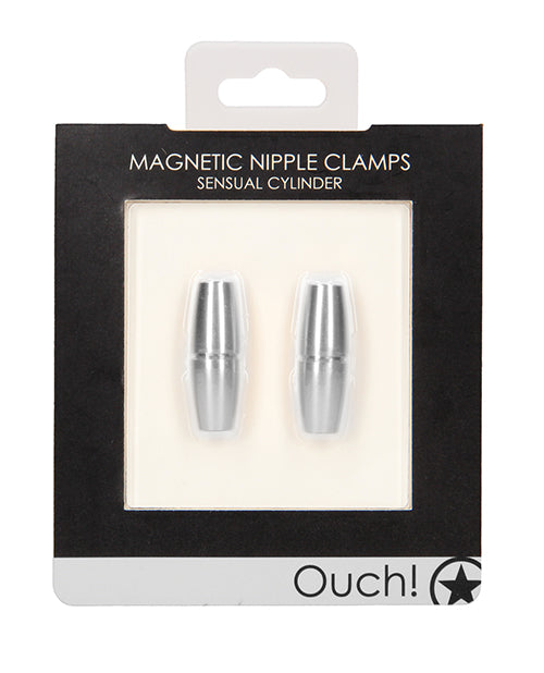 Shots Ouch Sensual Cylinder Magnetic Nipple Clamps - Silver - Empower Pleasure