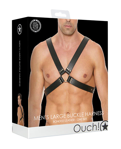 Shots Ouch Men's Large Buckle Harness - Black - Empower Pleasure