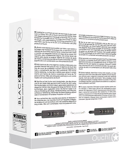 Shots Ouch Black & White Bonded Leather Hand/Ankle Cuffs - Black - Empower Pleasure