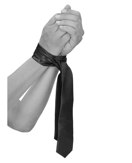 Shots Ouch Black & White Satin Bondage Tie - Black - Empower Pleasure