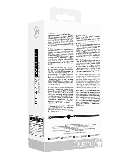 Shots Ouch Black & White Silicone Ball Gag - Black - Empower Pleasure