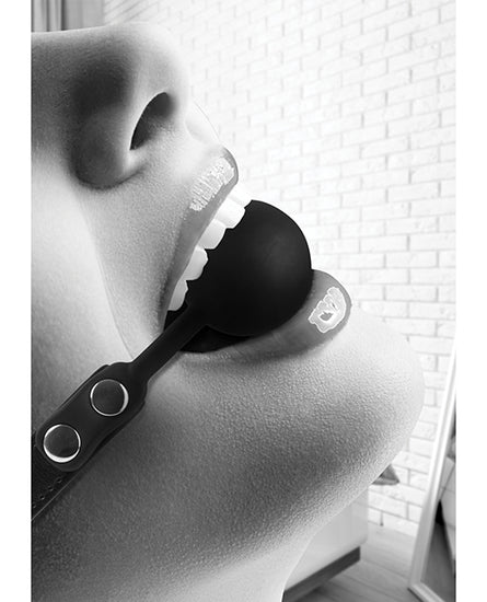Shots Ouch Black & White Silicone Ball Gag - Black - Empower Pleasure