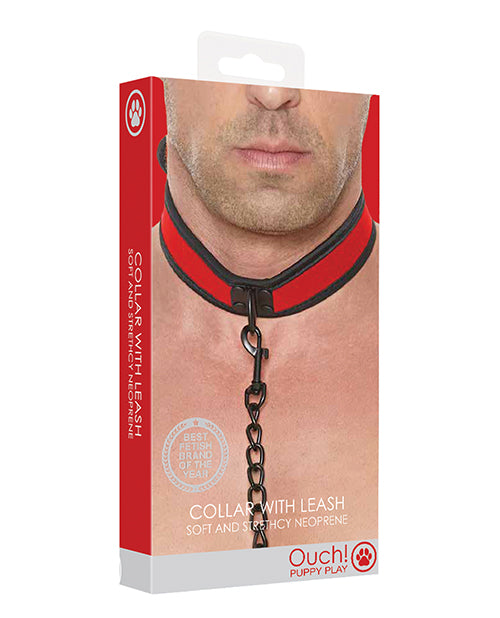 Shots Ouch Puppy Play Puppy Collar w/Leash - Red - Empower Pleasure