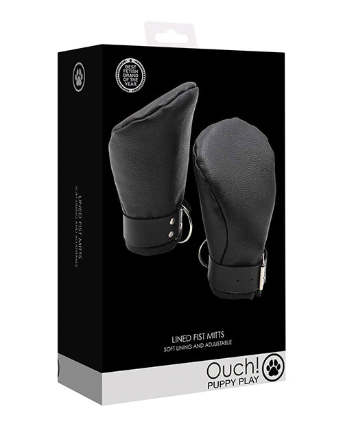 Shots Ouch Puppy Play Lined Fist Mitts - Black - Empower Pleasure