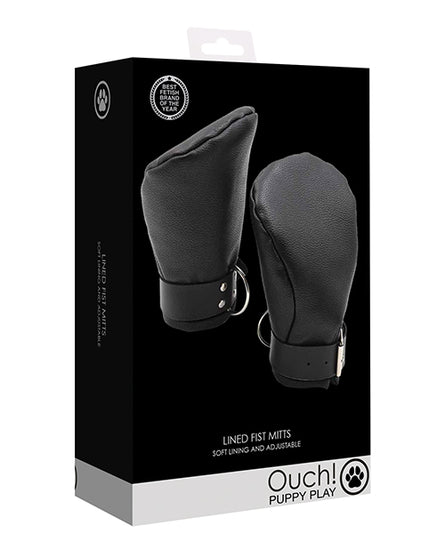 Shots Ouch Puppy Play Lined Fist Mitts - Black - Empower Pleasure