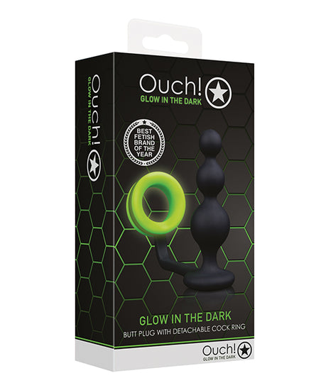 Shots Ouch Beads Butt Plug w/Cock Ring - Glow in the Dark - Empower Pleasure