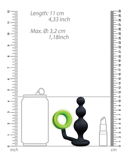 Shots Ouch Beads Butt Plug w/Cock Ring - Glow in the Dark - Empower Pleasure