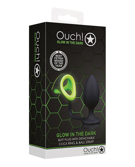 Shots Ouch Butt Plug w/Cock Ring & Ball Strap - Glow in the Dark Shots Ouch Butt Plug w/Cock Ring & Ball Strap - Glow in the Dark