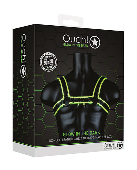 Shots Ouch Chest Bulldog Harness - Glow in the Dark L/XL - Empower Pleasure