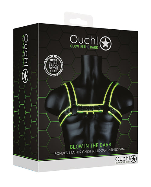 Shots Ouch Chest Bulldog Harness - Glow in the Dark S/M - Empower Pleasure