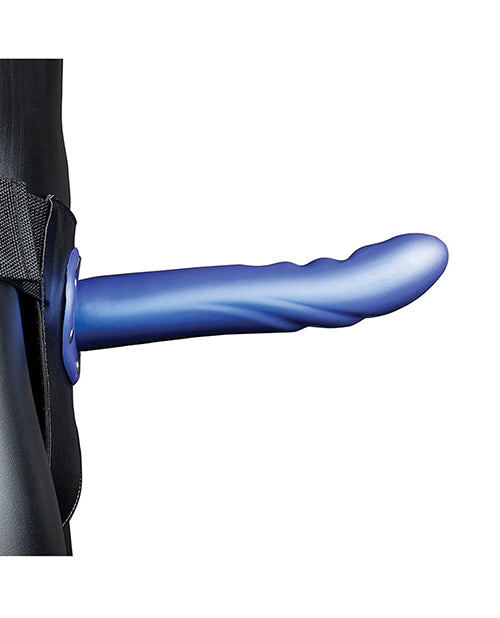 Shots Ouch 8" Textured Curved Hollow Strap On - Metallic Blue