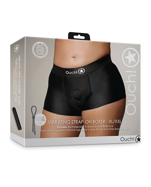 Shots Ouch Vibrating Strap On Boxer - Black XL/XXL - Empower Pleasure