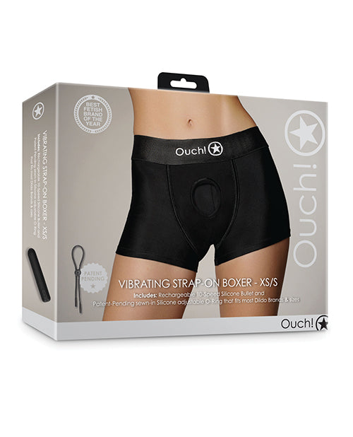 Shots Ouch Vibrating Strap On Boxer - Black XS/S - Empower Pleasure