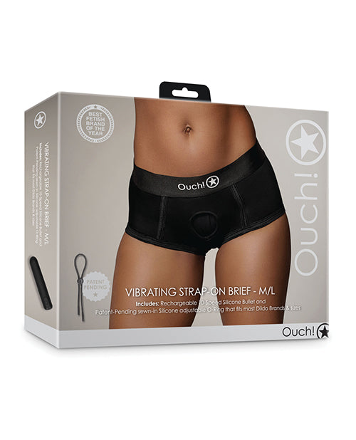 Shots Ouch Vibrating Strap On Brief - Black M/L - Empower Pleasure
