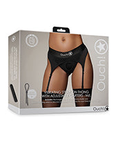 Shots Ouch Vibrating Strap On Thong w/Adjustable Garters - Black M/L - Empower Pleasure