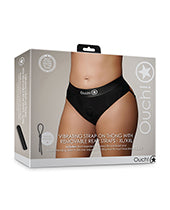 Shots Ouch Vibrating Strap On Thong w/Removable Rear Straps - Black XL/XXL - Empower Pleasure