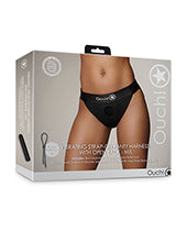 Shots Ouch Vibrating Strap On Panty Harness w/Open Back - Black M/L - Empower Pleasure