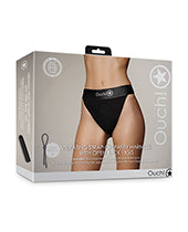 Shots Ouch Vibrating Strap On Panty Harness w/Open Back - Black XS/S - Empower Pleasure