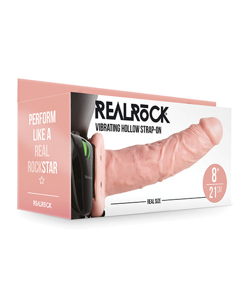 Shots RealRock 8" Vibrating Hollow Strap On W/O Balls - Flesh - Empower Pleasure