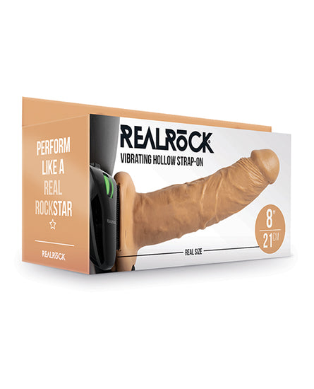 Shots RealRock 8" Vibrating Hollow Strap On W/O Balls - Tan - Empower Pleasure