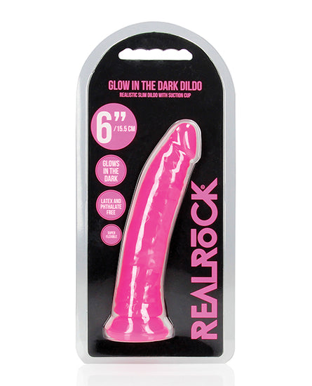 Shots RealRock 6" Slim Dildo Glow in the Dark - Neon Pink - Empower Pleasure