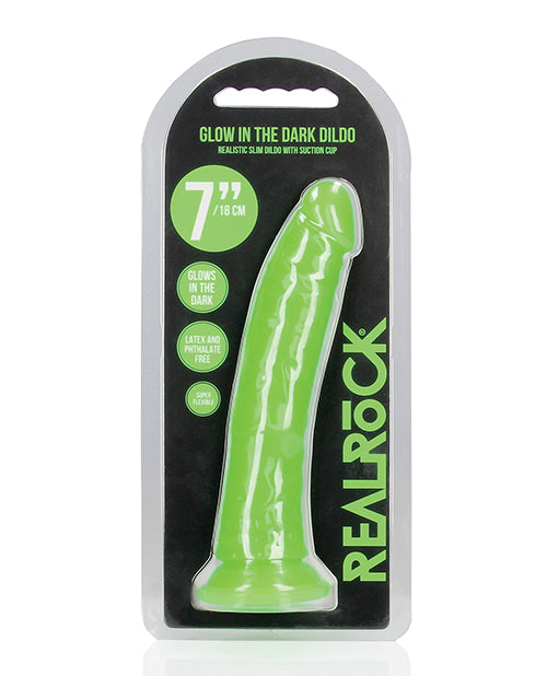 Shots RealRock 7" Slim  Dildo Glow in the Dark - Neon Green - Empower Pleasure