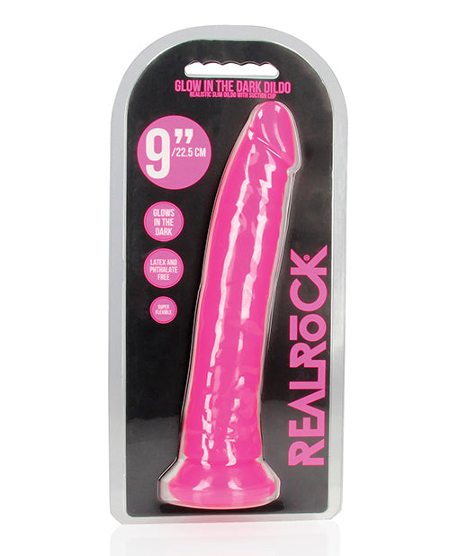 Shots RealRock 9" Slim Dildo Glow in the Dark - Neon Pink - Empower Pleasure