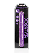 Shots RealRock 12" Double Dong Glow in the Dark - Neon Purple - Empower Pleasure