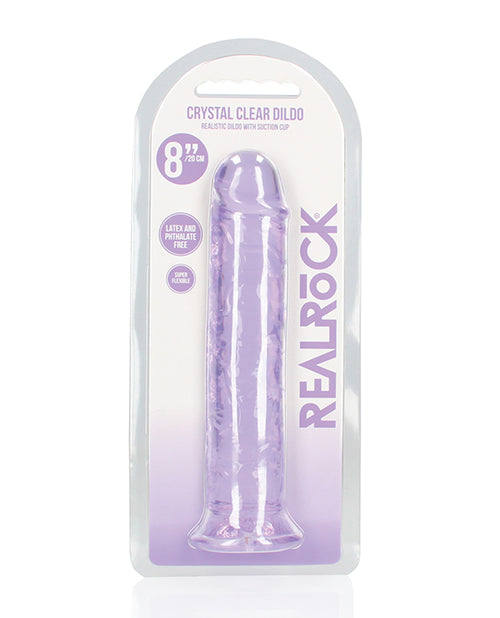 Shots RealRock Crystal Clear 8" Straight Dildo w/Suction Cup - Purple - Empower Pleasure