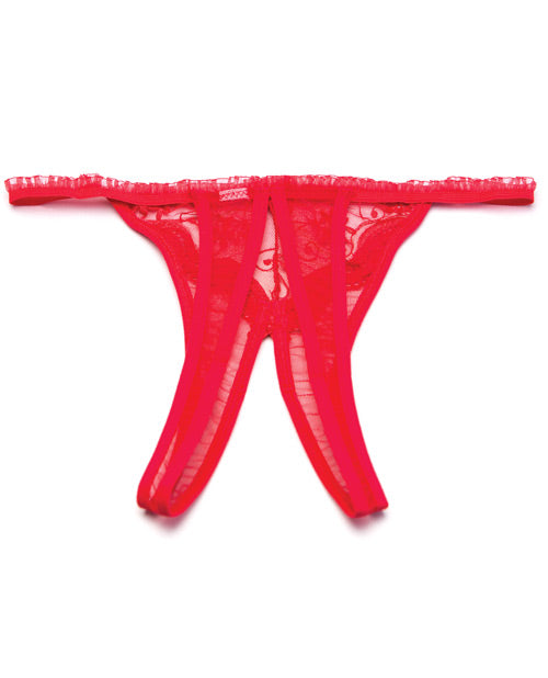 Scalloped Embroidery Crotchless Panty Red O/S