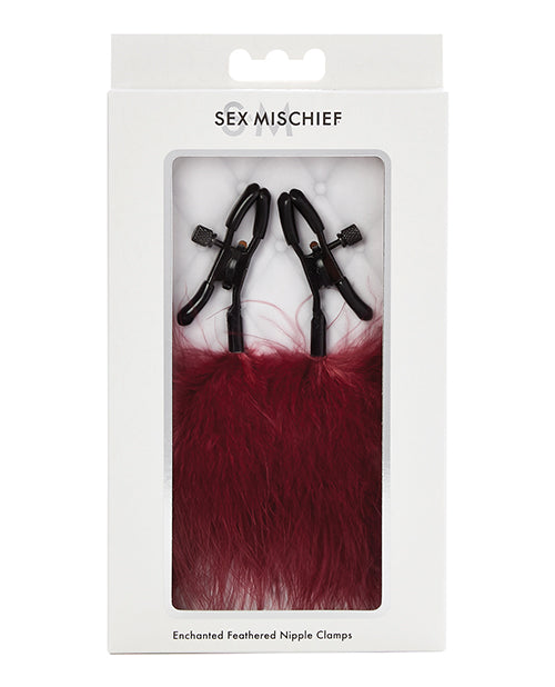 Sex & Mischief Enchanted Feather Nipple Clamps - Burgundy - Empower Pleasure
