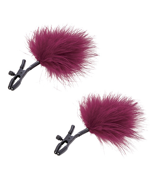 Sex & Mischief Enchanted Feather Nipple Clamps - Burgundy - Empower Pleasure