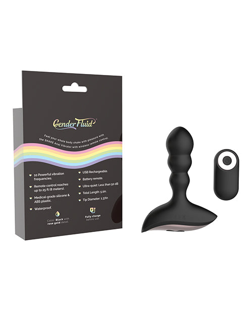 Gender Fluid Shake Anal Vibe with Remote - Black - Empower Pleasure