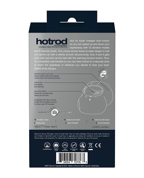 VeDo Hot Rod Rechargeable Warming Masturbator - Just Black